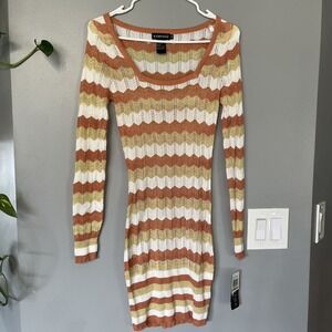 Rampage Lightweight Sweater Dress Women's Size Small Orange Stripe NEW